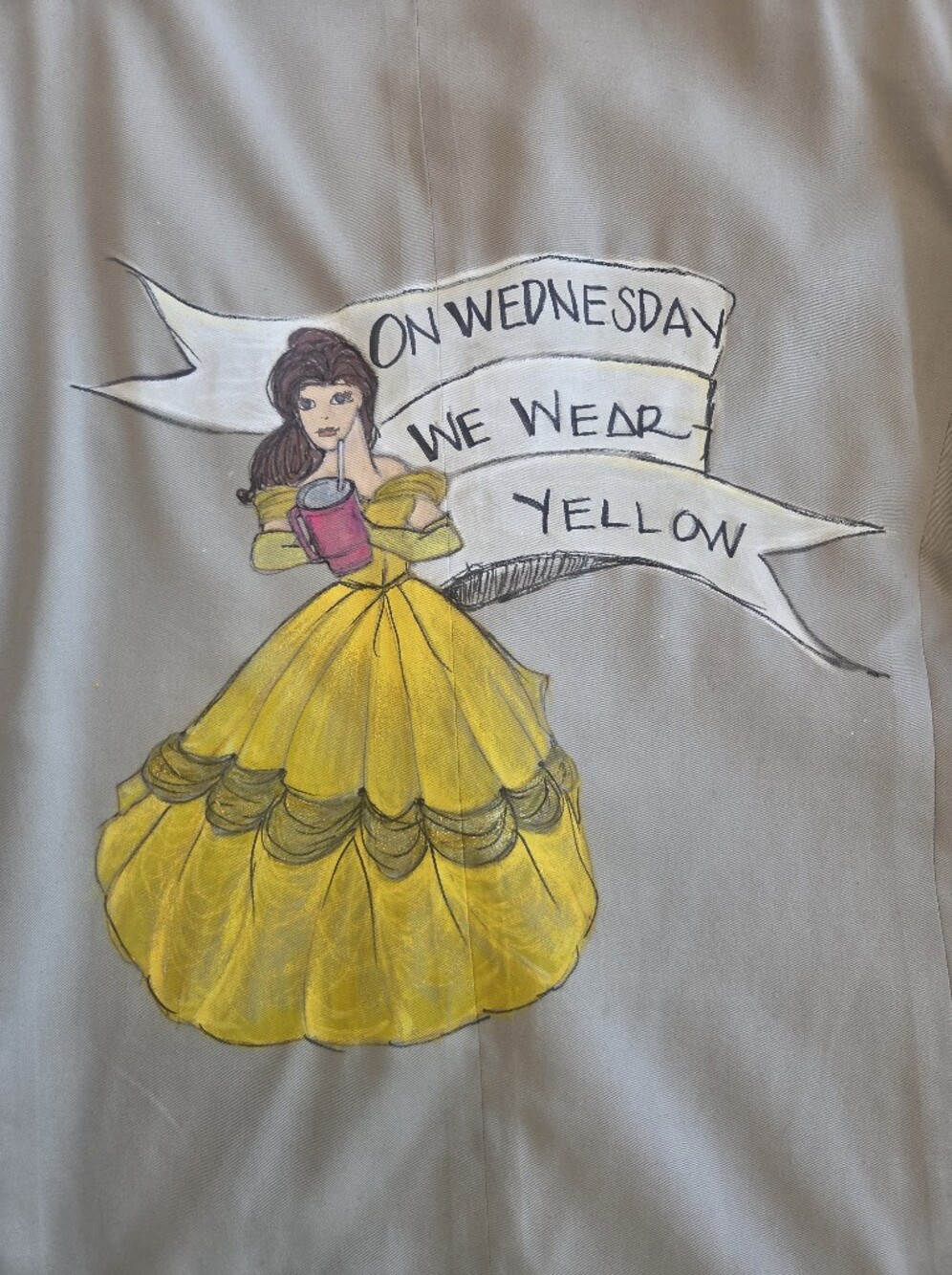Hand-painted Belle Disney Blazer "On Wednesday We Wear Yellow" Oversized M/L/XL - Picture 8 of 14